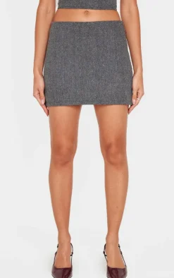 Online PrettyLittleThing Herringbone Micro Mini Skirt Charcoal