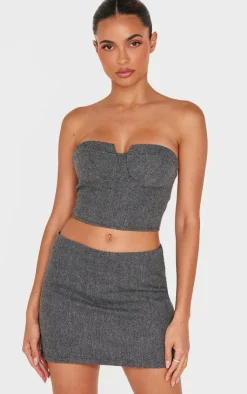 Online PrettyLittleThing Herringbone Micro Mini Skirt Charcoal