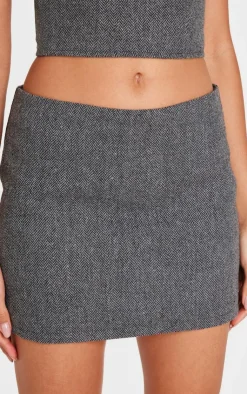 Online PrettyLittleThing Herringbone Micro Mini Skirt Charcoal