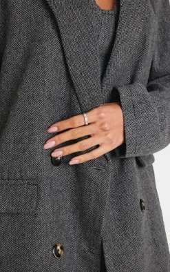Hot PrettyLittleThing Charcoal Herringbone Oversized Woven Blazer Charcoal Grey