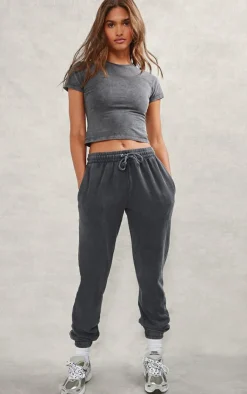 Discount PrettyLittleThing High Waisted Cuffed Sweatpants Charcoal