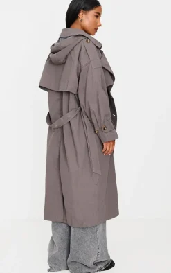 PrettyLittleThing Trench Coats*Hooded Oversized Woven Trench Coat