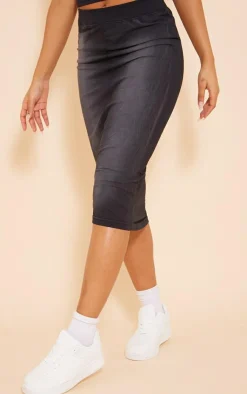 Outlet PrettyLittleThing Jersey Washed Binding Detail Midi Skirt Charcoal