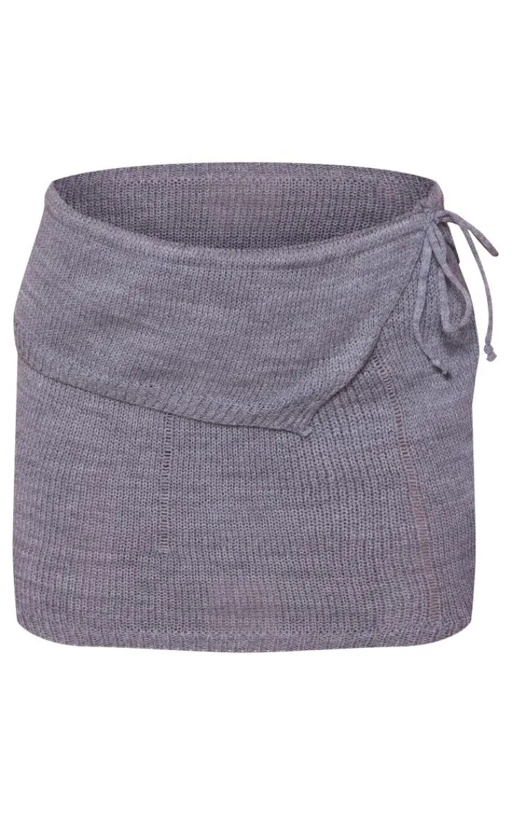 Clearance PrettyLittleThing Knitted Fold Over Mini Skirt Charcoal