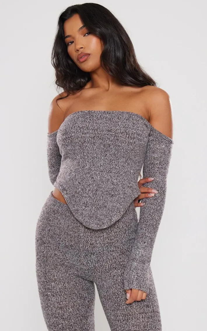 Charcoal Marl Knit Wide Leg Pants