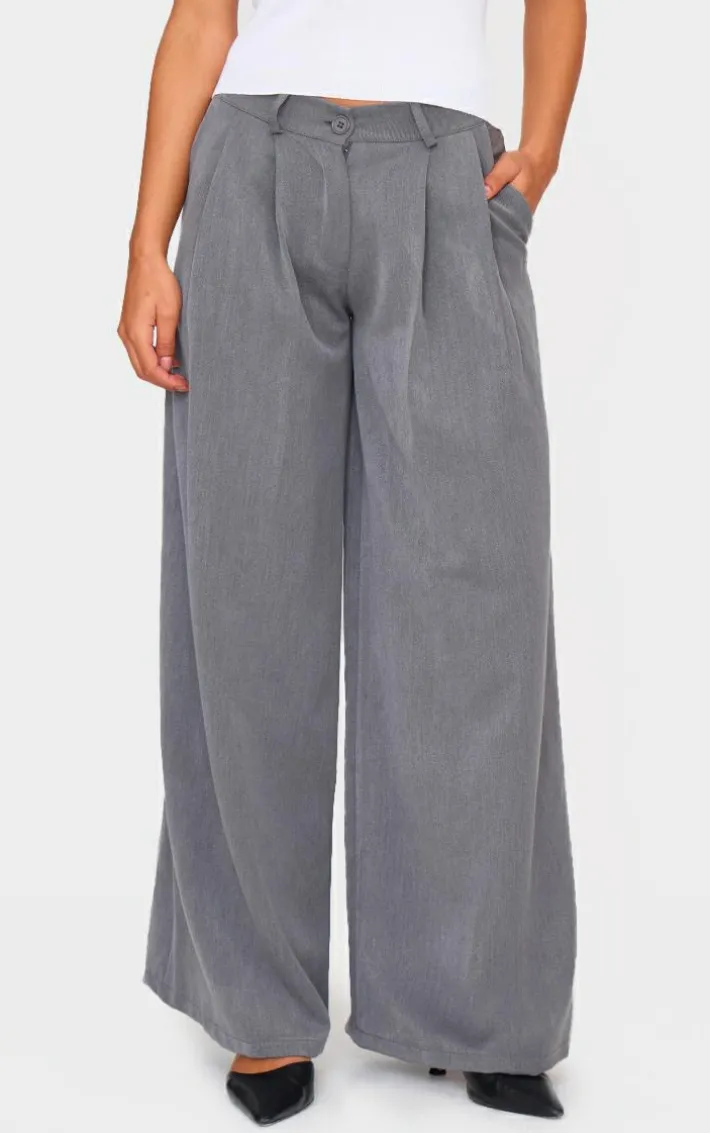 Charcoal Mid Rise Wide Leg Woven Pants