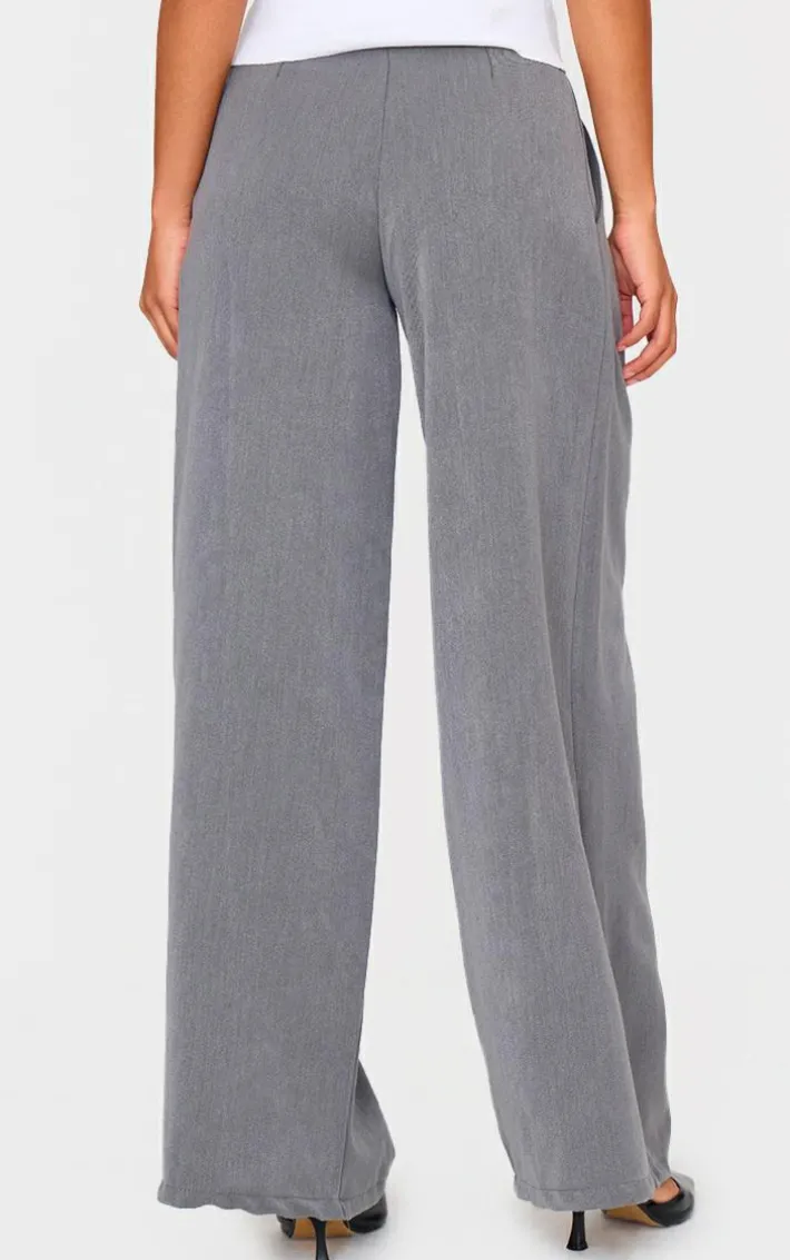 Charcoal Mid Rise Wide Leg Woven Pants