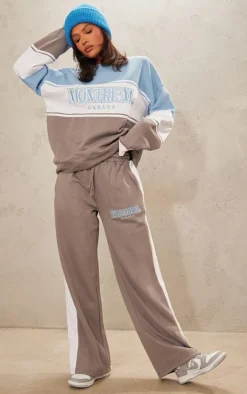 Online PrettyLittleThing Montreal Embroidered Panelled Wide Leg Sweatpants Charcoal