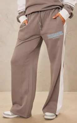 Online PrettyLittleThing Montreal Embroidered Panelled Wide Leg Sweatpants Charcoal