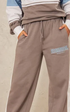 Online PrettyLittleThing Montreal Embroidered Panelled Wide Leg Sweatpants Charcoal