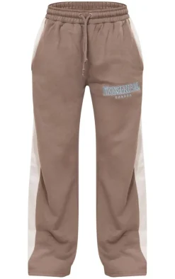 Online PrettyLittleThing Montreal Embroidered Panelled Wide Leg Sweatpants Charcoal