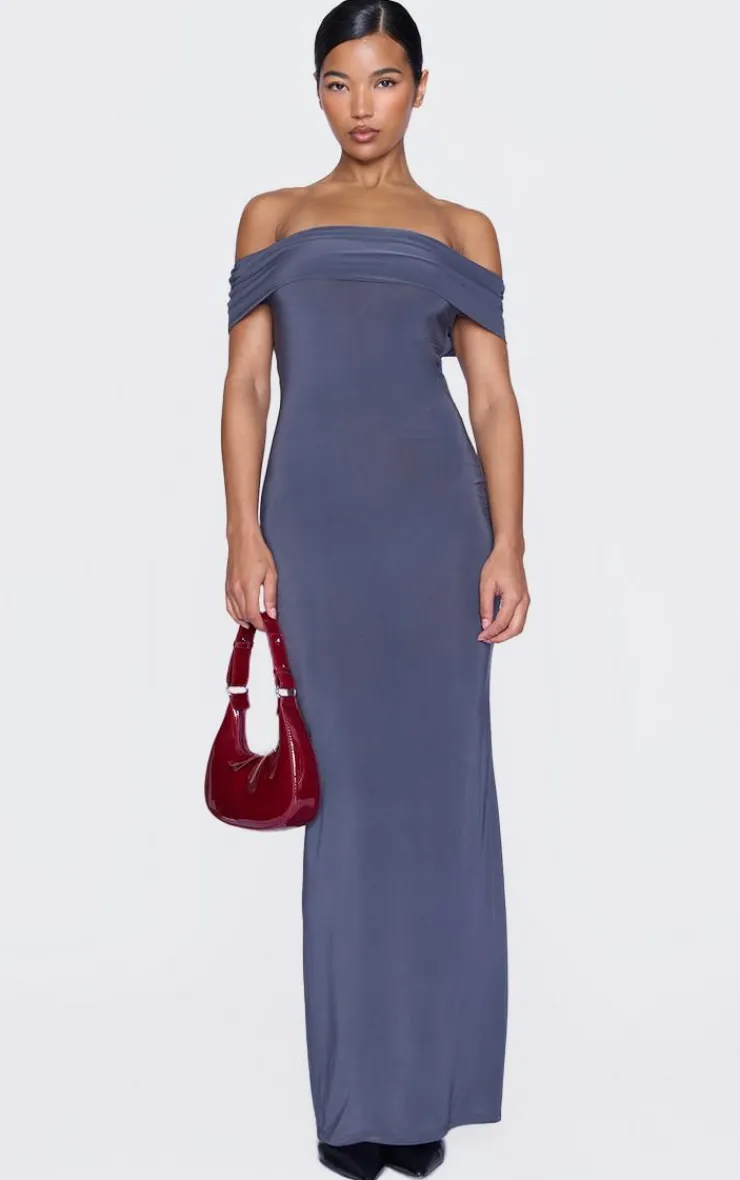 Open Back Bardot Maxi Dress-PrettyLittleThing Clearance