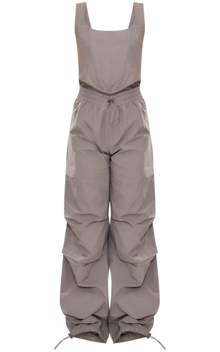 Charcoal Parachute Utility Corset Detail Jumpsuit