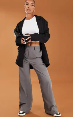 Charcoal Peach Skin Straight Leg Pants