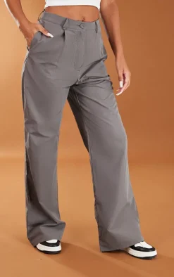 Charcoal Peach Skin Straight Leg Pants