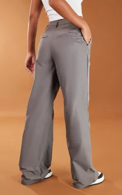 Charcoal Peach Skin Straight Leg Pants
