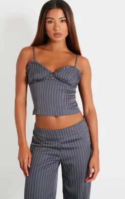 Sale PrettyLittleThing Pinstripe Cami Top Charcoal