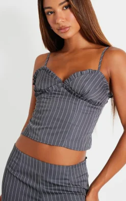 Sale PrettyLittleThing Pinstripe Cami Top Charcoal