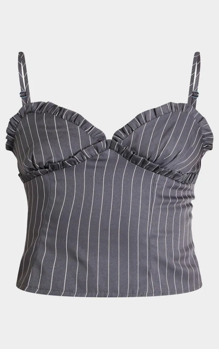 Sale PrettyLittleThing Pinstripe Cami Top Charcoal