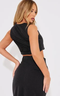 New PrettyLittleThing Pinstripe Tailored Cropped Seam Detail Vest Charcoal