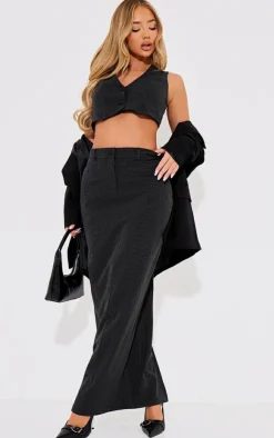 New PrettyLittleThing Pinstripe Tailored Cropped Seam Detail Vest Charcoal