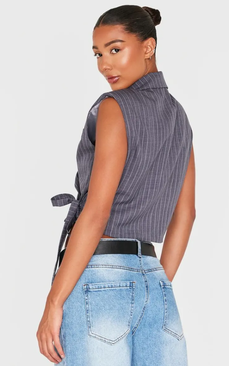 PrettyLittleThing Sleeveless Tops*Pinstripe Tie Boxy Vest
