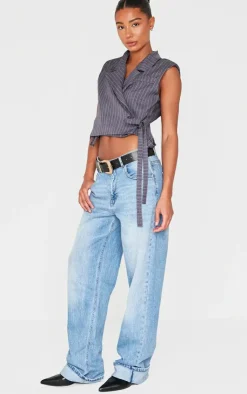 PrettyLittleThing Sleeveless Tops*Pinstripe Tie Boxy Vest