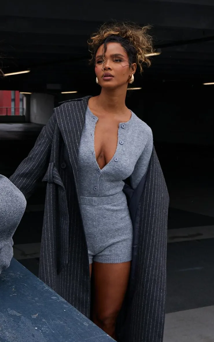 PrettyLittleThing Wool Coats*Pinstripe Wool Look Double Breasted Belted Coat