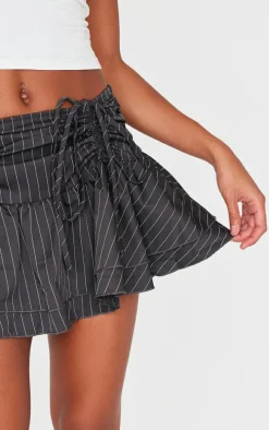 Charcoal Pinstripe Woven Ruched Front Peplum Mini Skirt