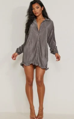 Plisse Frill Hem Shirt Dress-PrettyLittleThing Sale