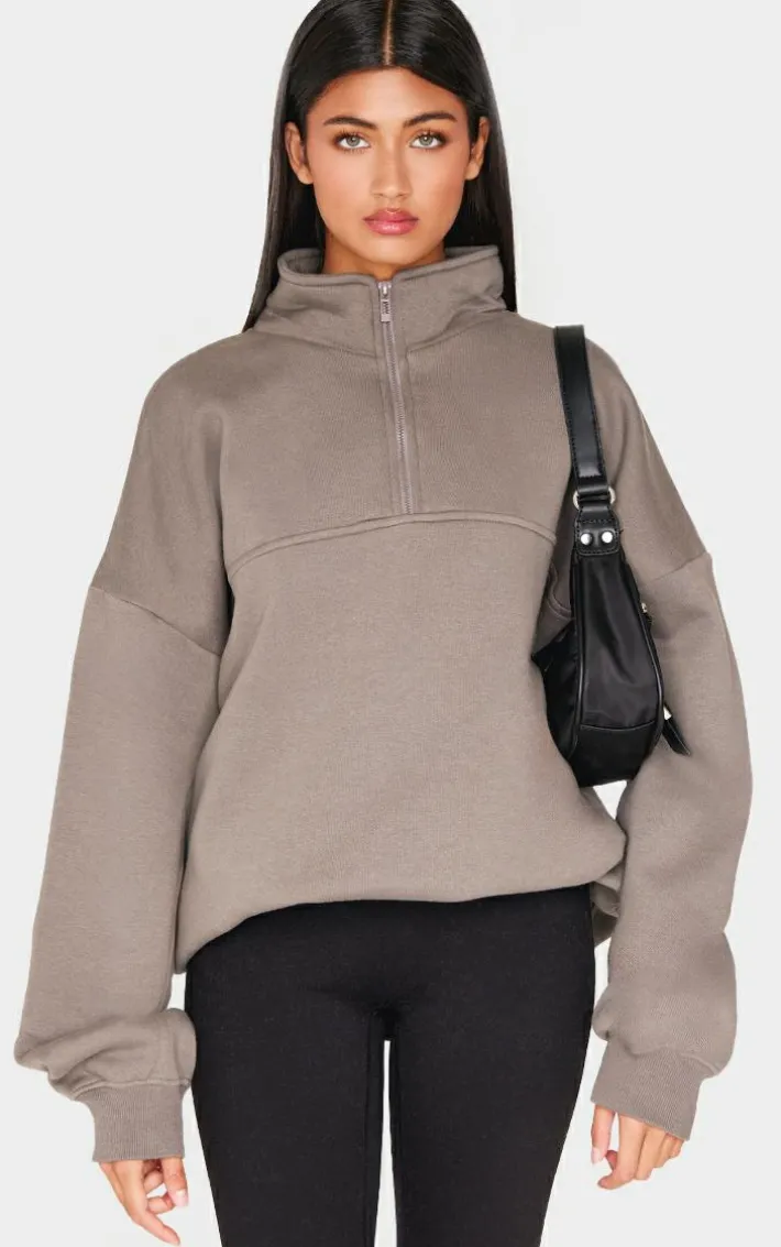 Charcoal Print High Neck Quarter Zip Sweatshirt