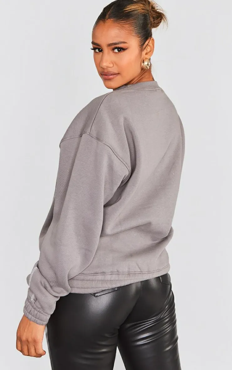 PrettyLittleThing Oversized Sweaters*Reflective P Printed Exposed Stitching Oversized Sweatshirt