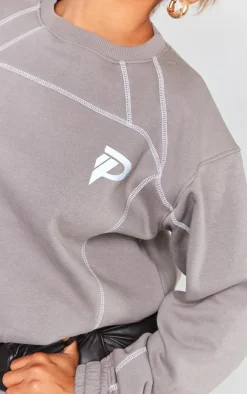 PrettyLittleThing Oversized Sweaters*Reflective P Printed Exposed Stitching Oversized Sweatshirt