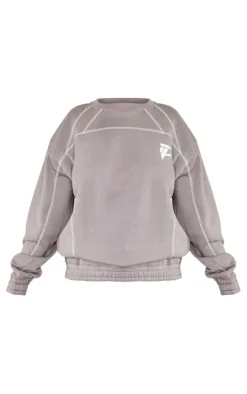 PrettyLittleThing Oversized Sweaters*Reflective P Printed Exposed Stitching Oversized Sweatshirt