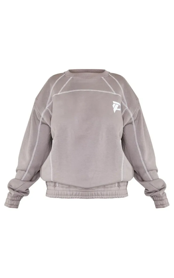 PrettyLittleThing Oversized Sweaters*Reflective P Printed Exposed Stitching Oversized Sweatshirt