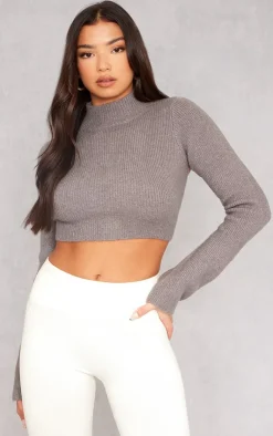 PrettyLittleThing Knitted Tops*Rib Knit Open Back Cropped Sweater