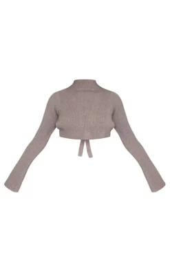PrettyLittleThing Knitted Tops*Rib Knit Open Back Cropped Sweater