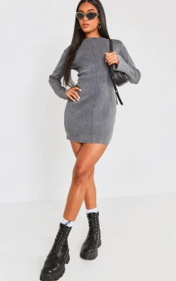 Ribbed Exposed Seam Long Sleeve Bodycon Dress-PrettyLittleThing Hot