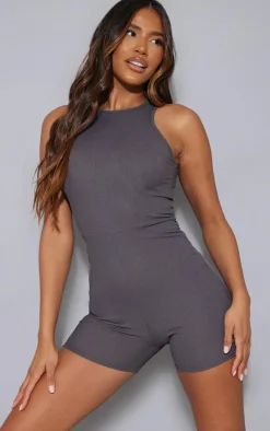 PrettyLittleThing Unitards*Ribbed Racer Neck Unitard
