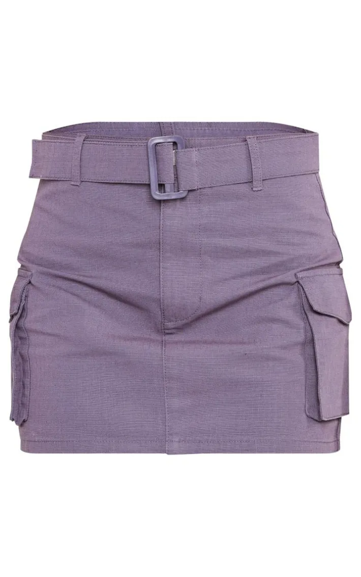 Charcoal Ripstop Micro Mini Belted Skirt