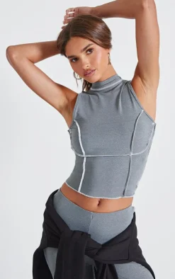Outlet PrettyLittleThing Seam Detail High Neck Sleeveless Long Top Charcoal
