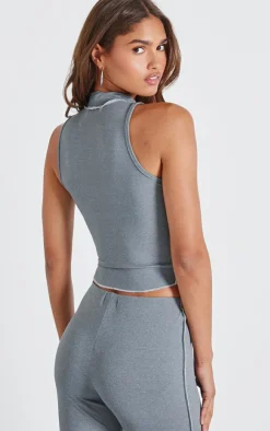 Outlet PrettyLittleThing Seam Detail High Neck Sleeveless Long Top Charcoal