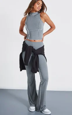 Outlet PrettyLittleThing Seam Detail High Neck Sleeveless Long Top Charcoal