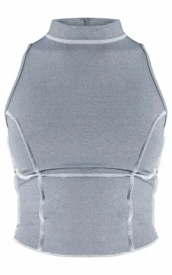 Outlet PrettyLittleThing Seam Detail High Neck Sleeveless Long Top Charcoal