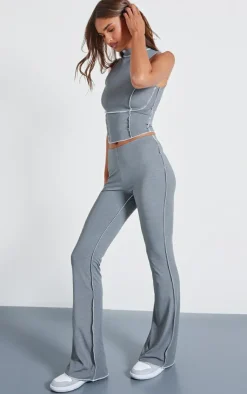 Clearance PrettyLittleThing Seam Detail Mid Rise Skinny Flared Pants Charcoal