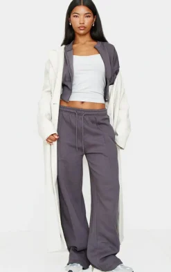 Clearance PrettyLittleThing Seam Detail Wide Leg Sweatpants Charcoal