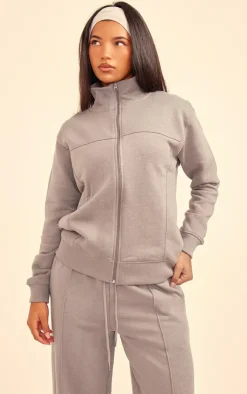 Outlet PrettyLittleThing Seam Detail Zip Through Track Top Charcoal