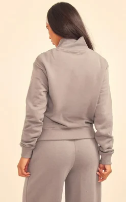 Outlet PrettyLittleThing Seam Detail Zip Through Track Top Charcoal