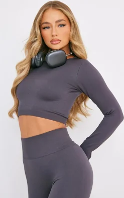 PrettyLittleThing Workout Tops*Seamless Long Sleeve Cropped Gym Top