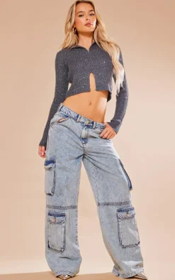 PrettyLittleThing Sweaters*Sequin Knitted Double Zip Sweater